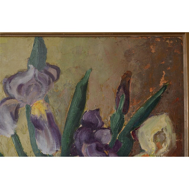 Gladys T Smith Still Life of Flowers and Buddha Head Oil Painting For Sale - Image 9 of 15
