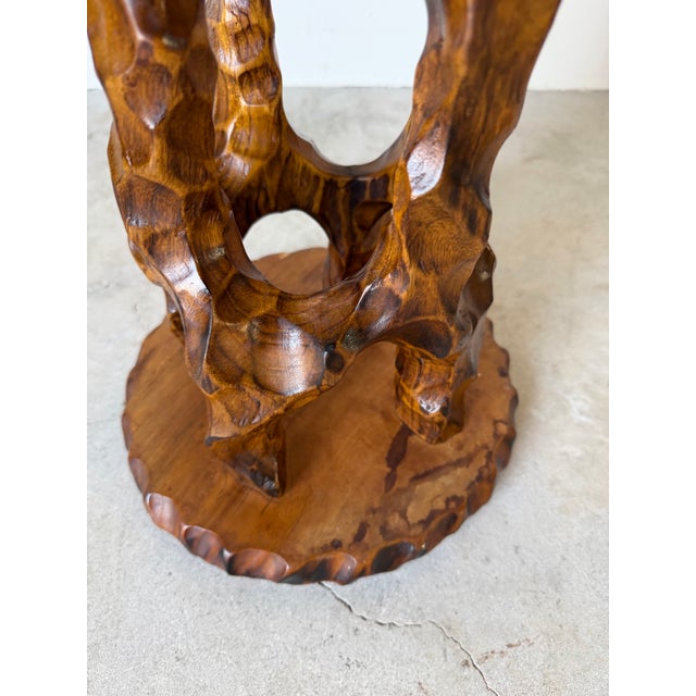 Vintage Organic Hand-Carved Mahogany Wood Plant Stand / Pedestal Table For Sale - Image 12 of 12