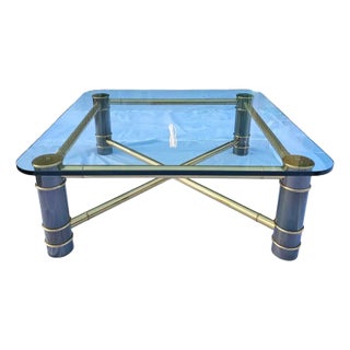 Vintage Gun Metal and Brass X Base Coffee Table For Sale