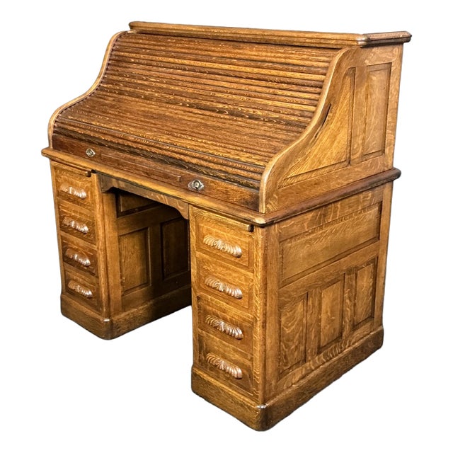 Antique Oak Roll Top Desk, 1905 For Sale