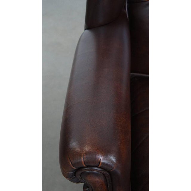 English-Style Wing Chair in Cowhide Leather For Sale - Image 7 of 14