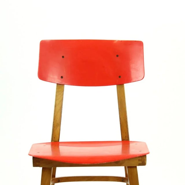 Red Plastic & Beech Chair, 1960s For Sale - Image 6 of 9
