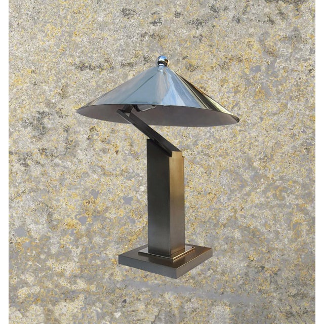 Restored Pair of Formidable Steel Table "Arquitectura" Table Lamps With Original Finials by Sergio Orozco for Brueton For Sale In Detroit - Image 6 of 12