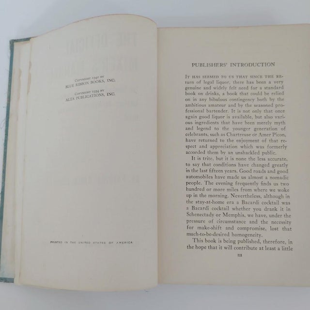 1940s The Official Mixer's Manual the Standard Guide for Professional and Amateur Bartenders by Patrick Gavin Duffy 1940 Hardcover Book For Sale - Image 5 of 8