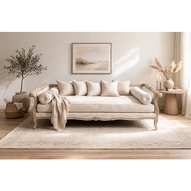 Late 19th Century 19th-C. French Painted Daybed / Sofa in New Linen W/ Gustavian Swedish Styling For Sale - Image 5 of 13