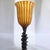 Spiral Cut Bronze Toned Torchiere Buffet Lamps With Tiger Striped Amber Glass Shades - A Pair For Sale - Image 4 of 14