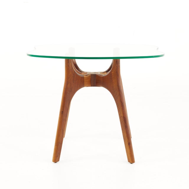 Wood Adrian Pearsall Style Mid Century Walnut and Glass Stingray End Tables - Pair For Sale - Image 7 of 10