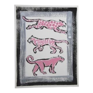 Leopard Panther Tiger Minimalism Folk Art Abstract BLCK & White Pink Gray Original Painting by Cleo Plowden For Sale