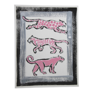 Leopard Panther Tiger Minimalism Folk Art Abstract BLCK & White Pink Gray Original Painting by Cleo Plowden