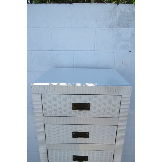 Late 20th Century Hollywood Regency Painted Woven Wicker Tall Narrow Lingerie Jewelry Chest For Sale - Image 10 of 13
