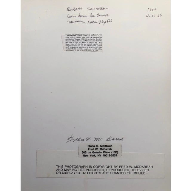 American Fred McDarrah, Vintage Print Silver Gelatin Signed Photograph Robert Smithson Land Art Artist, 1966 For Sale - Image 3 of 5