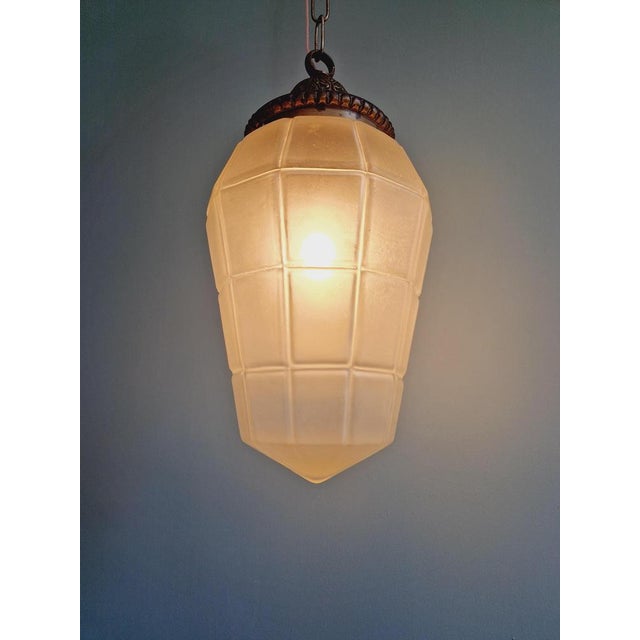 Art Deco Pendant Light in Faceted Transparent Satin Glass, 1920s For Sale - Image 6 of 14