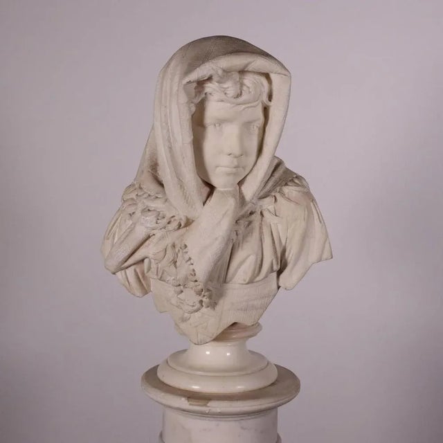 Sculpture of a Young Girl, Marble For Sale - Image 3 of 14