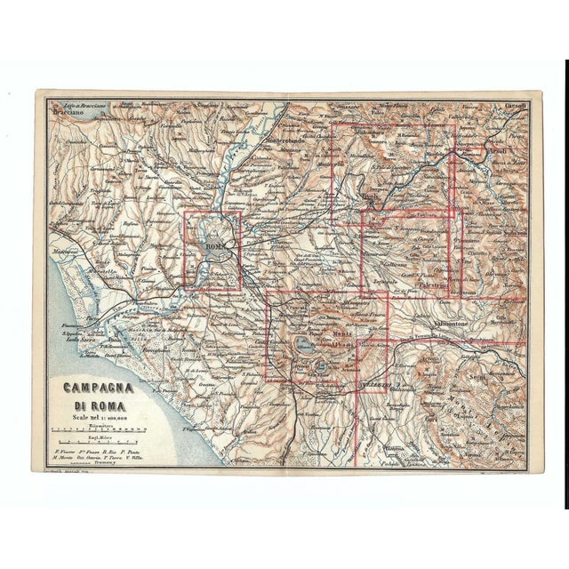 Circa 1910 map folded of the Campagna di Roma, the area around the city of Rome, Italy. Combined shipping available,...