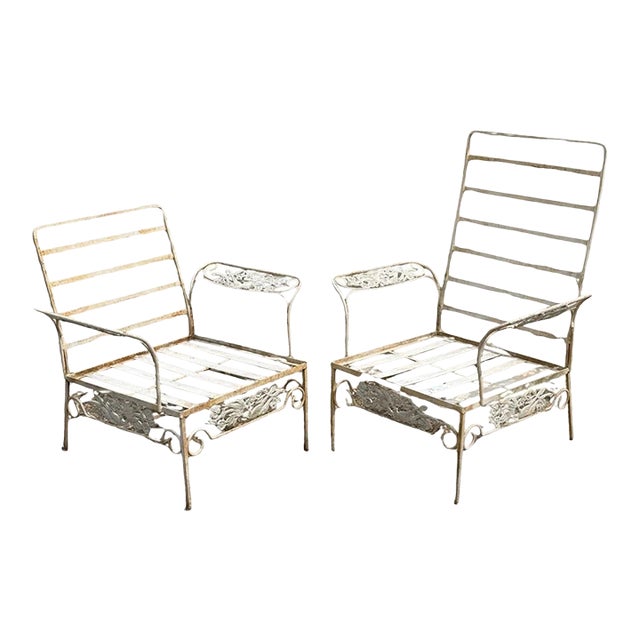 Vintage Russell Woodard "Kissing Birds" Wrought Iron Patio Lounge Chair - Pair For Sale