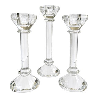 Contemporary Faceted Crystal Glass Candlesticks, Set of 3 For Sale