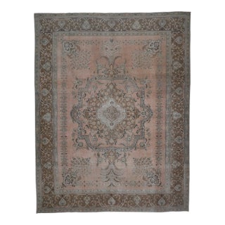 1970s Vintage Persian Handmade Wool Cotton Orange Area Rug For Sale