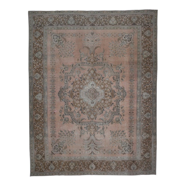 1970s Vintage Persian Handmade Wool Cotton Orange Area Rug For Sale
