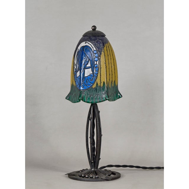 Blue French Art Deco Enamelled Table Lamp by Les Etablissements Leune - 1920s France For Sale - Image 8 of 15