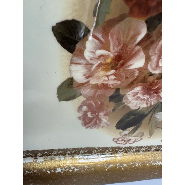 Plastic Tirinnanzi Italy Hand Painted Floral Gold Trim Bow Handles Serving Tray For Sale - Image 7 of 15