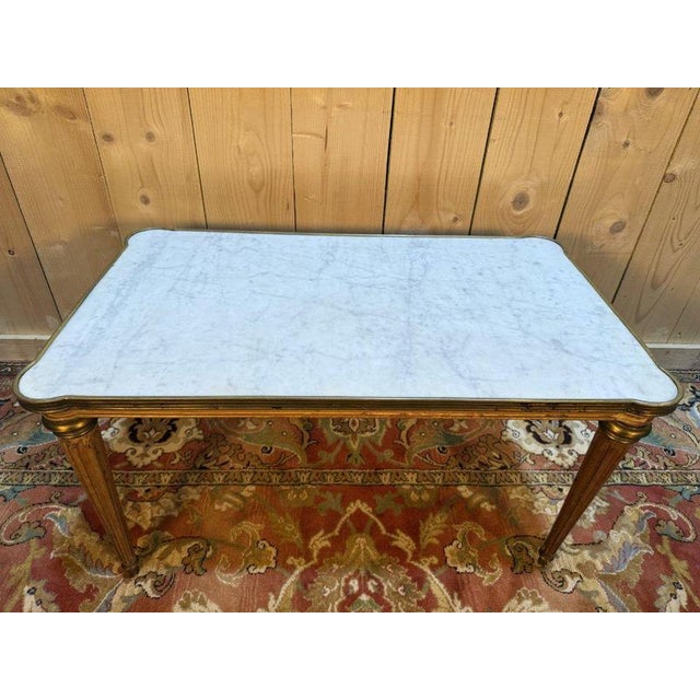 Louis Xvi Style Coffee Table in Carrara Marble with Toupie Legs For Sale - Image 3 of 8