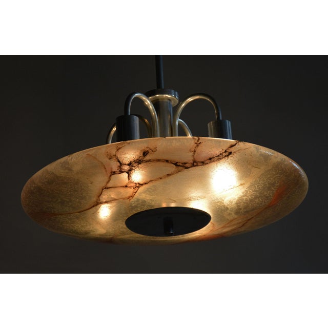 Art Deco Chandelier in Aluminium and Marbled Glass, Czech, 1940s For Sale - Image 12 of 13