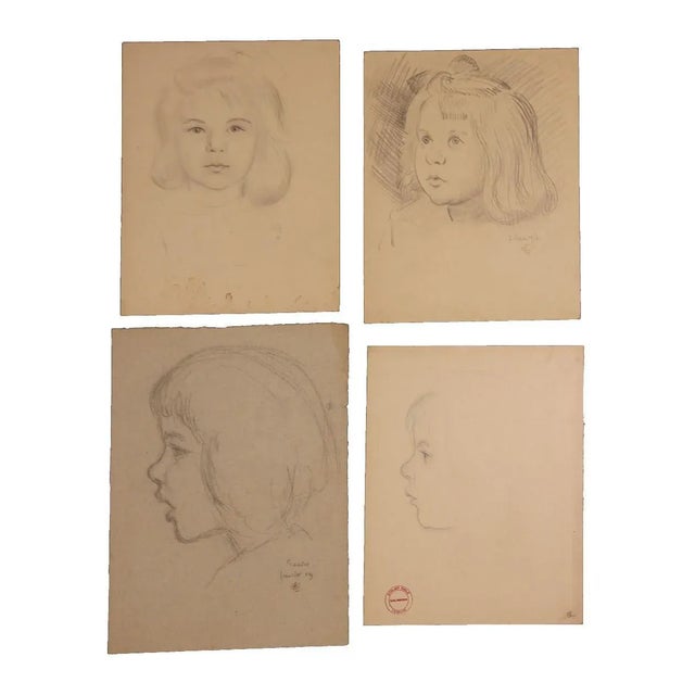 1910s Graphite Collection of Girl Portrait Studies - 4 Pieces For Sale In Houston - Image 6 of 6
