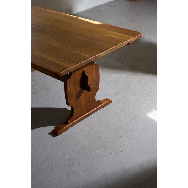 Brown Scandinavian Modern Rustic Oak Dining Table, Denmark, 1970 For Sale - Image 8 of 9