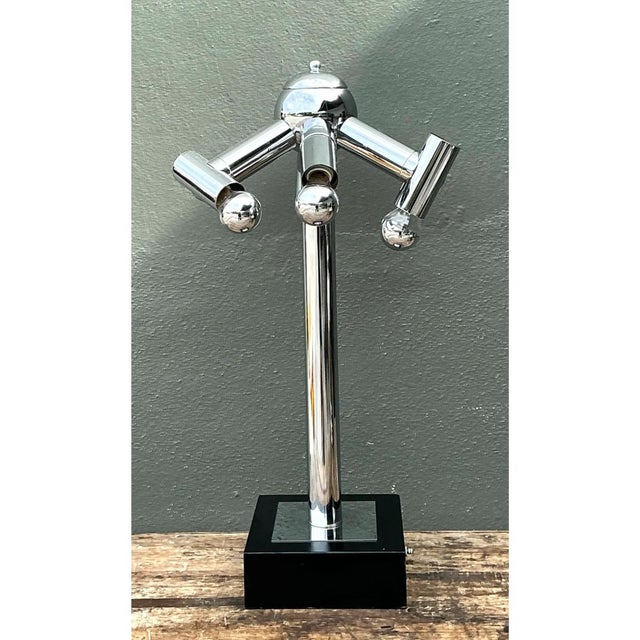 Chrome Vintage Modernist Chrome Table Lamp After Robert Sonneman For Sale - Image 8 of 12