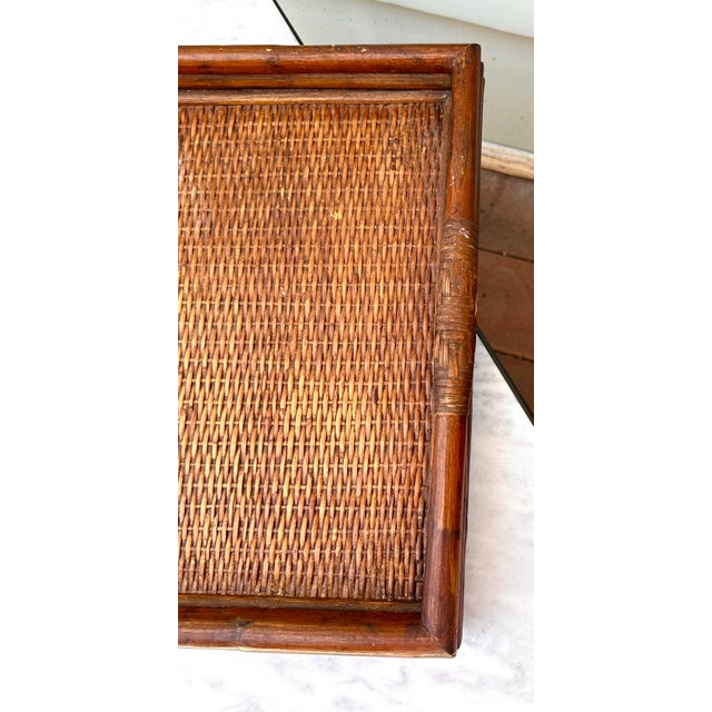 1970s Bamboo Rattan Handle Tray For Sale - Image 4 of 12