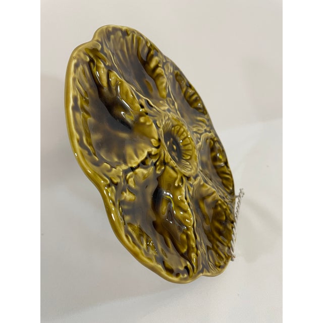 1950s French Gien Majolica Olive Green Oyster Plate For Sale - Image 9 of 15