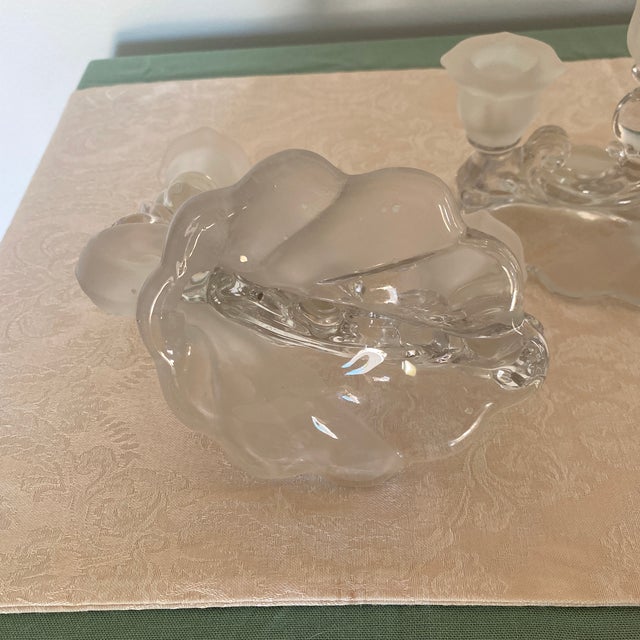 Glass Vintage Cambridge Glass Co. Frosted & Clear Art Deco Candelabra, a Pair For Sale - Image 7 of 8