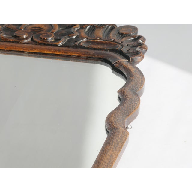 Antique Farmhouse Dutch Walnut Scalloped Wall Mirror, 1800s For Sale - Image 5 of 10