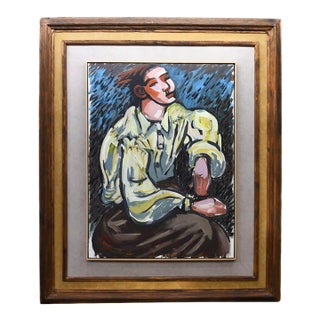 Framed Signed Oil on Canvas Painting of a Man Sitting For Sale