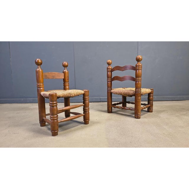 Wood Brutalist Children Chairs attributed to Charles Dudouyt, 1960s, Set of 2 For Sale - Image 7 of 10