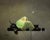 Pyramidal by Blair Atherholt | Oil on panel Still life of a melon slice and black berries For Sale