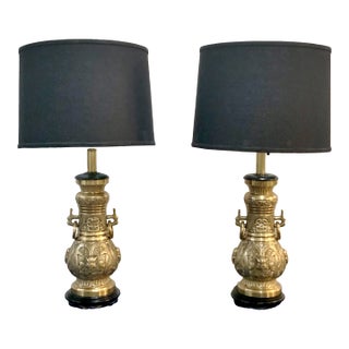 Pepe Mendoza Style Chinoiserie Bronze Table Lamps — Pair For Sale
