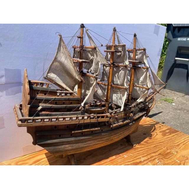 1940s Vintage Large Ship Model Custom Hand Made Wood Galleon Dreadnought Gunship For Sale - Image 5 of 6