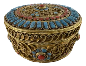 Mid 20th Century Handmade Solid Brass Fretwork Bejeweled Trinket Box