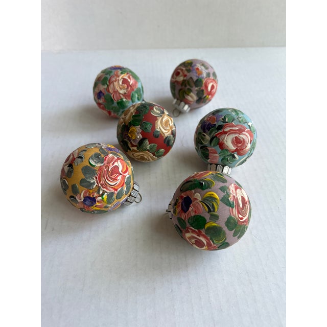 1980s Hand Painted Flower Christmas Ornaments-6 For Sale - Image 5 of 11