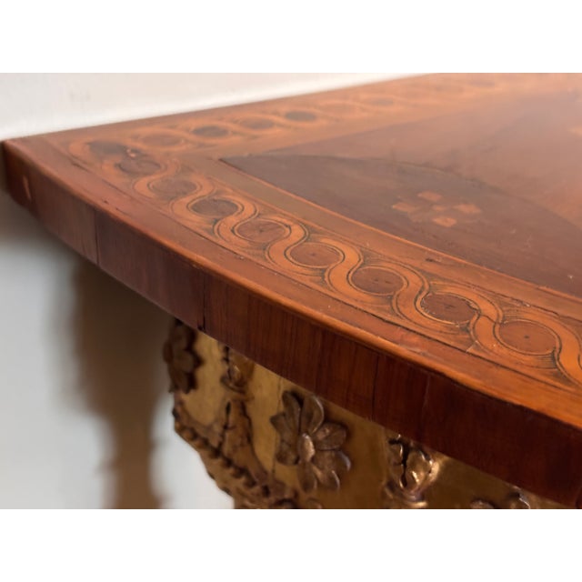 Antique Giltwood Demi-Lune Console Table With Satinwood Inlay For Sale - Image 9 of 16