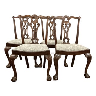 Set of 4 Antique Chippendale Style Splat Back Chairs With Concave Seats. For Sale