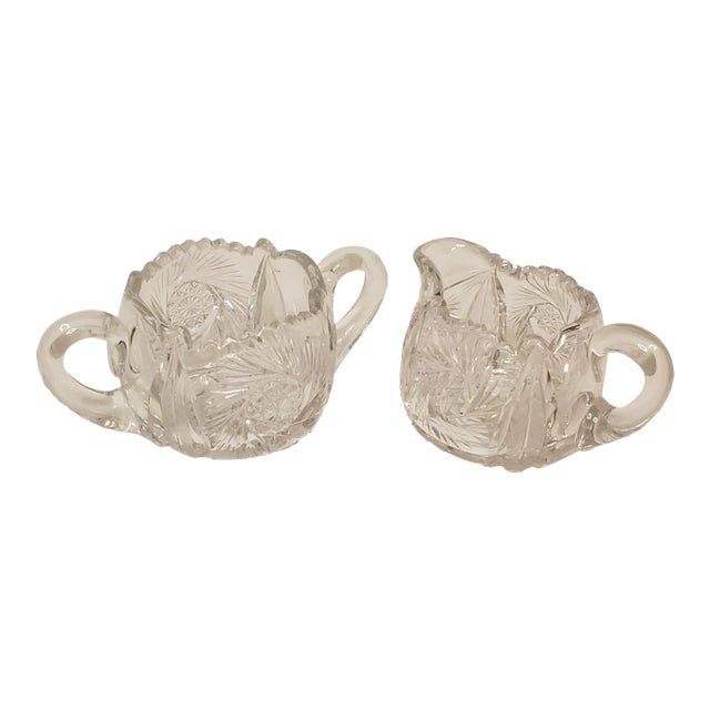 Antique Creamer and Sugar Set American Brilliant Period Cut Glass- a Pair For Sale