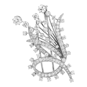 1950s French Mid Century 8.00 Carat Diamond Platinum and 18k Gold Brooch