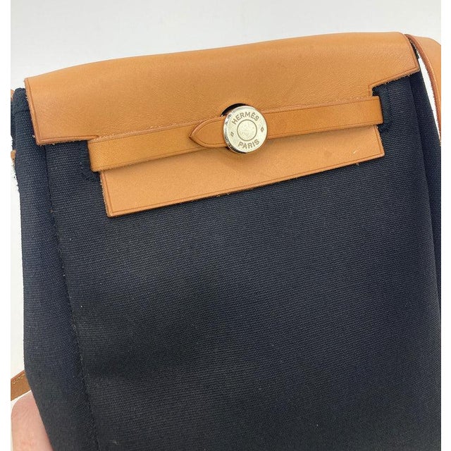 Late 20th Century Hermes Herbag Tpm Mini Black and Beige Sangles Canvas For Sale - Image 10 of 10