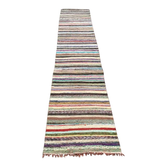 Turkish Striped Hemp Kilim Runner - 29" X 112" For Sale