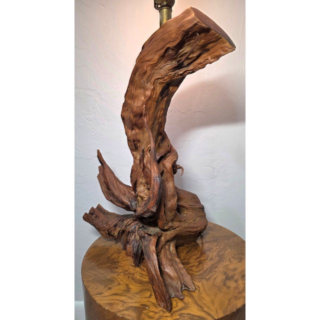 Brown Vintage Driftwood MCM Wood Table Lamp For Sale - Image 8 of 12