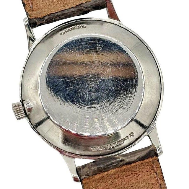1950 Hamilton Thin-O-Matic Wristwatch W/ Black Dial on Leather Band For Sale - Image 9 of 10