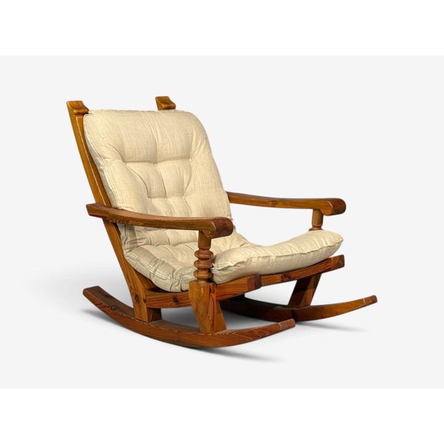 1970s Collden, Swedish Modern, Large Rocking Chair, Pine, Fabric, Sweden, 1970s For Sale - Image 5 of 14