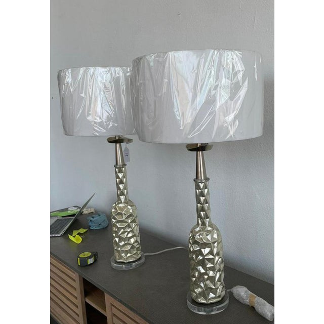 2000 - 2009 Mercury Glass Faceted Table Lamps from Mr..Brown - a Pair For Sale - Image 5 of 7